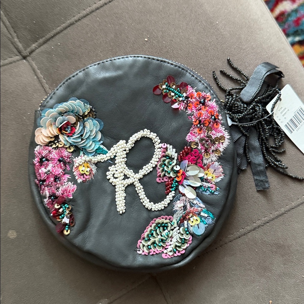 NWT Anthropologie Floral Embroidered Pouch -  Initial R